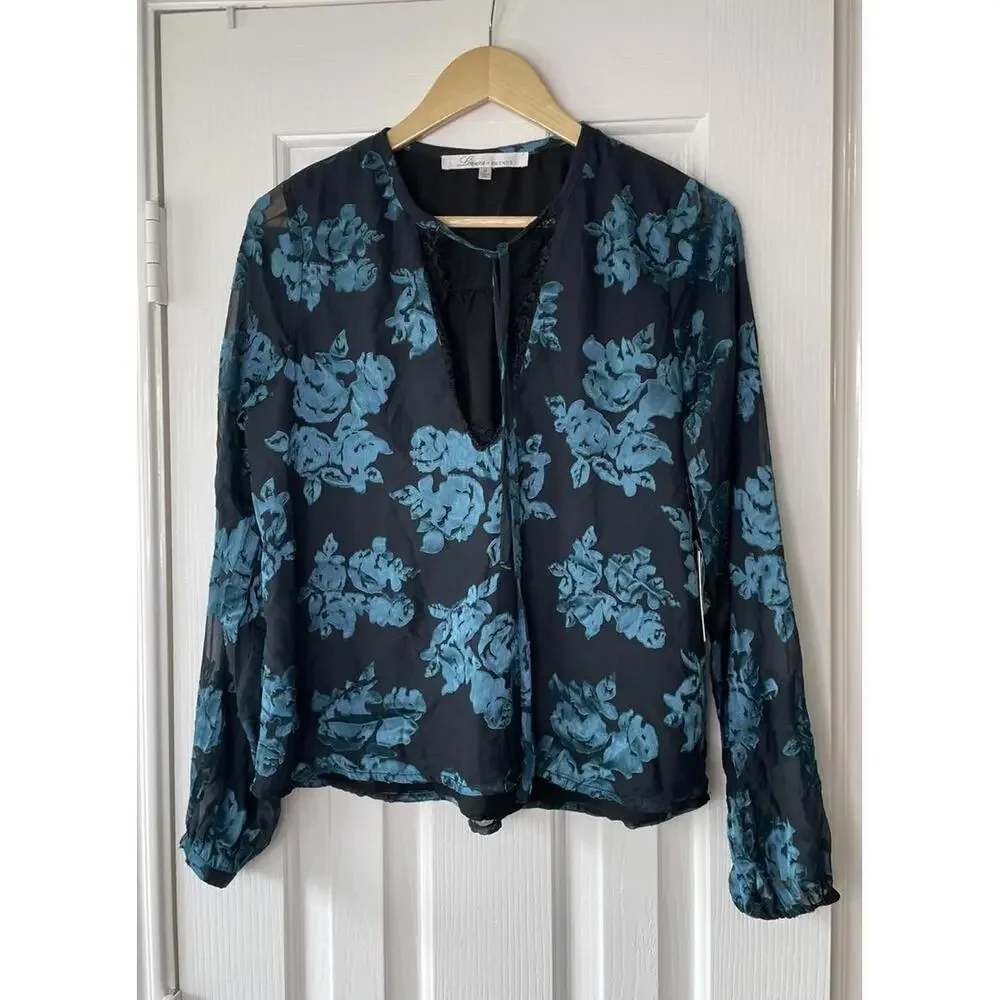 Lovers & Friends Women’s Lace Trim Long Sleeve Floral Blouse Top Size Medium - Picture 1 of 9